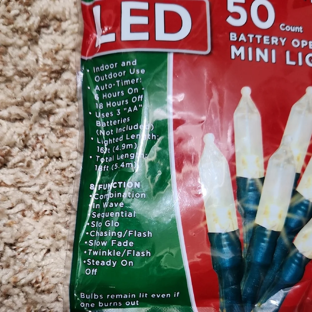 LED Mini Lights - 50 Count, Red and Green